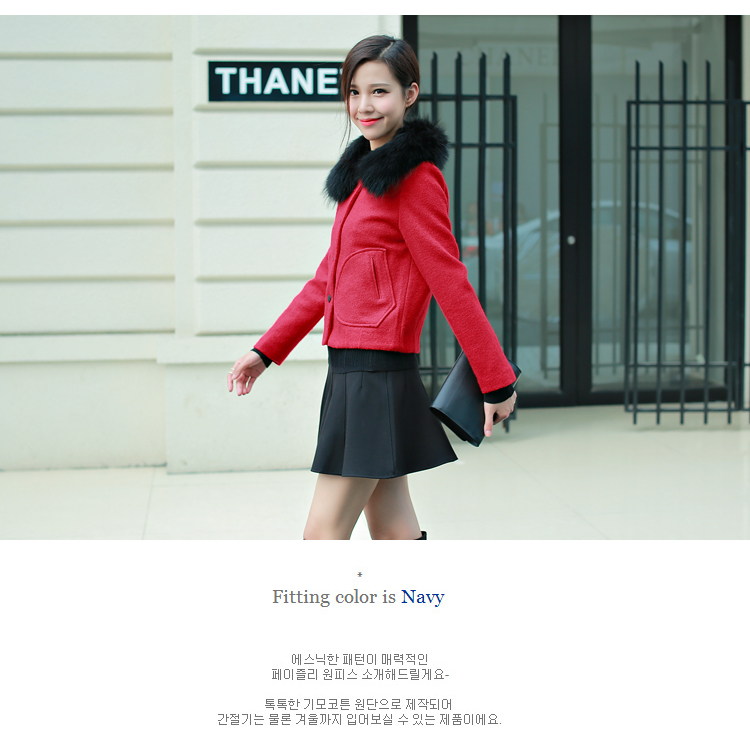 柒赛文 2015冬装新款带毛领呢料短款外套上衣呢子夹克女 红色 M