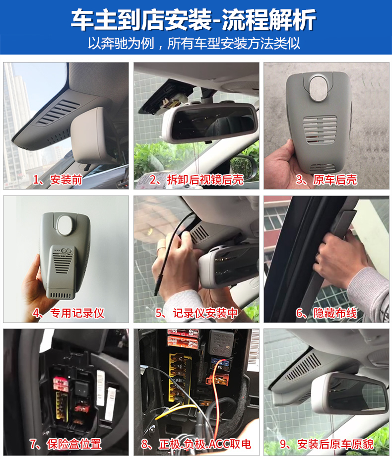 奔驰专用行车记录仪隐藏式原厂高清夜视 前后双录1080