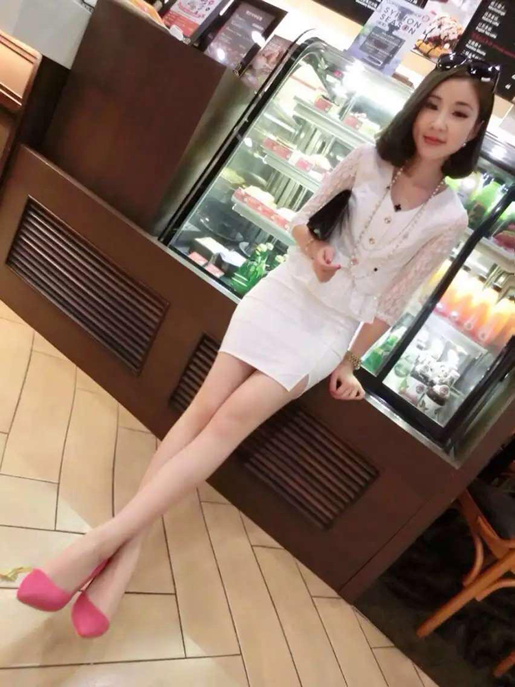 钰兮2015欧洲站新秋装新款名媛气质蕾丝拼接西服+包臀裙子8730# 黑色   S