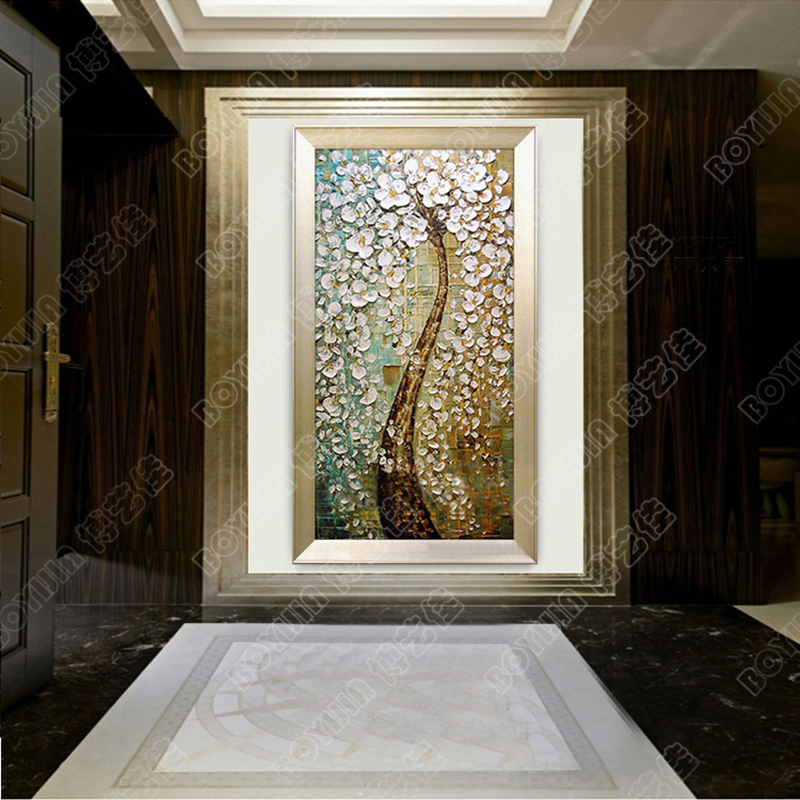 博艺佳【黄金发财树】家居装饰画手绘油画 欧式花卉油画 高端有框画门厅餐厅走廊装 第一幅 40*80cm