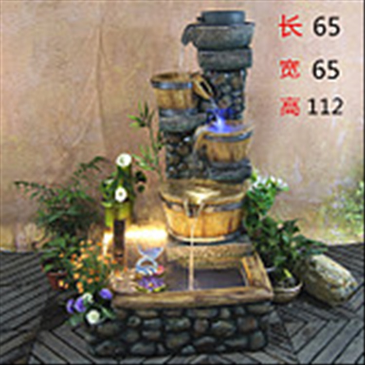 迪胜开业礼品树脂假山喷泉流水工艺品风水轮鱼缸加湿器创意风水大摆件 双雾假山配底座