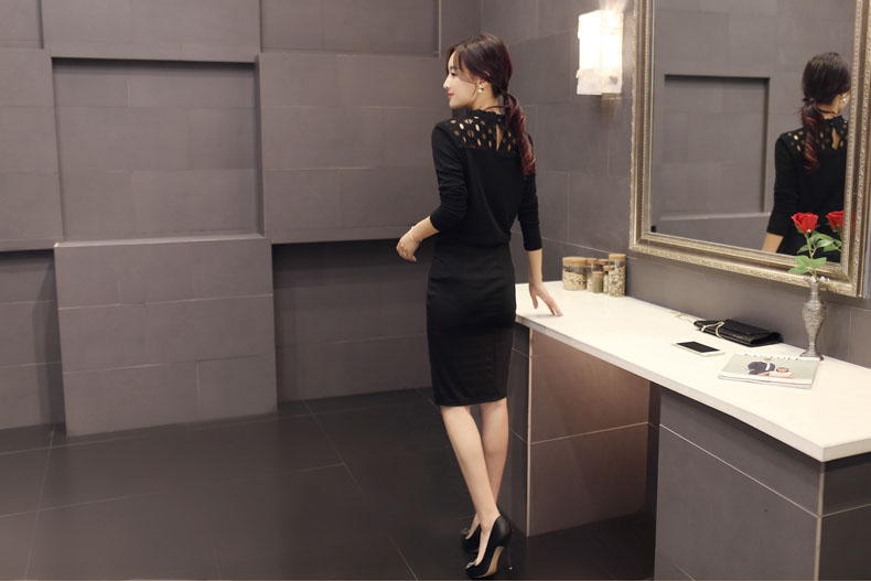 爆版大咖2015秋冬装新品女装波点打底衫女长袖雪纺衫6819# 黑色 XL码