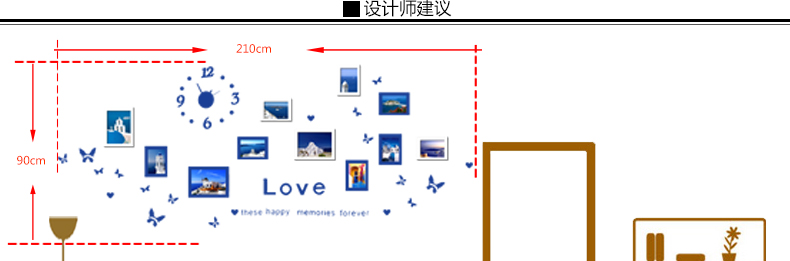 
                                        古笛 进口实木照片墙 地中海 钟表相片墙相框墙创意组合HD-1183 白蓝组合                