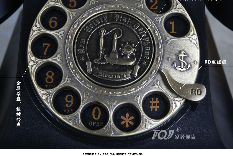 
                                                                                屯奇居（TQJ）经典黑色金属旋转拨盘仿古电话机摆件客厅卧室固定电话家用座机复古电话机械铃声 黑色普通版                