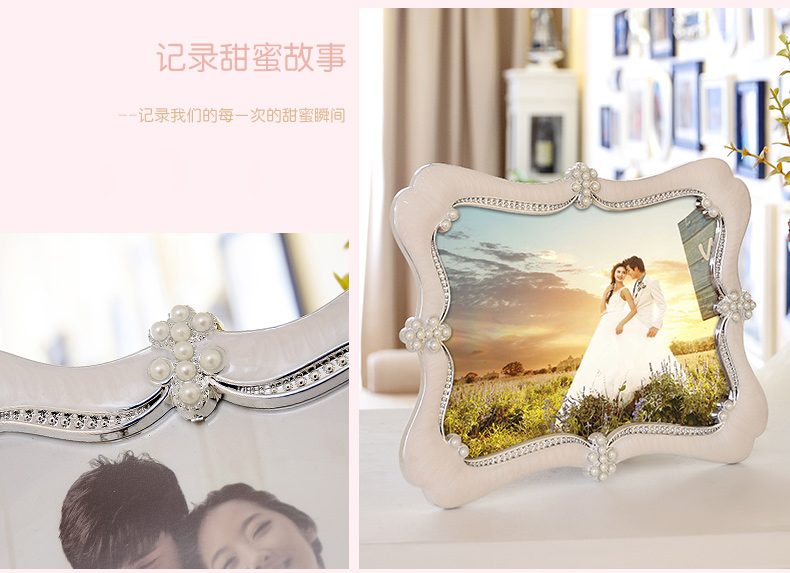 古笛 相框摆台 7寸6寸 10寸8寸影楼生活照水晶相框欧式婚纱照珍珠创意 天使树脂相框 10寸高贵摆台相框