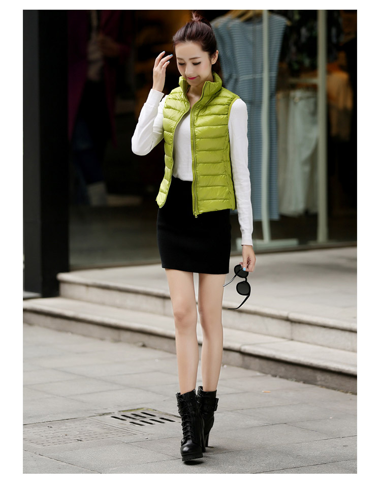 乔媞2015新款无袖羽绒服女轻薄马甲立领简约 修身显瘦背心时尚百搭加大码外套 酒红色 XL