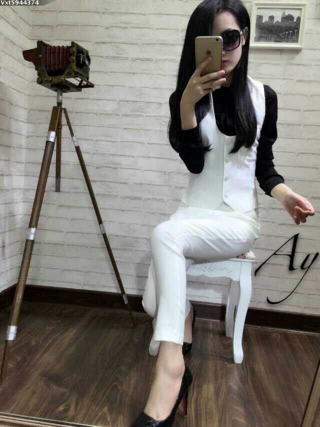 布咪朵2015新款女装时尚修身马甲高腰长裤套装1349T443B 黑色 S