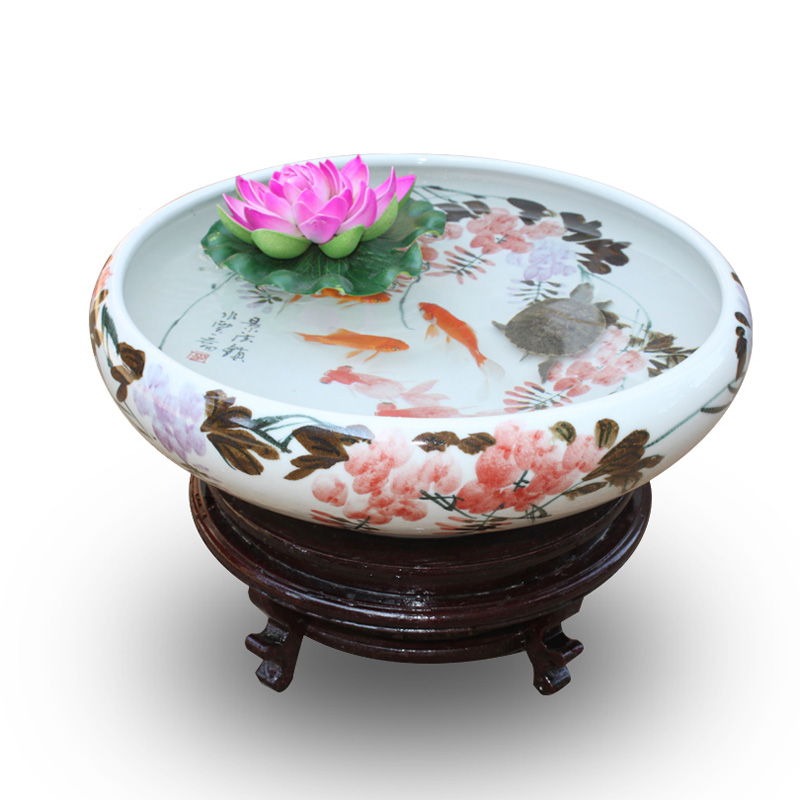 
                                        巅峰   景德镇陶瓷器鱼缸金鱼缸乌龟缸睡莲缸陶瓷鱼盆金鱼盆 陶瓷摆件 竹子                