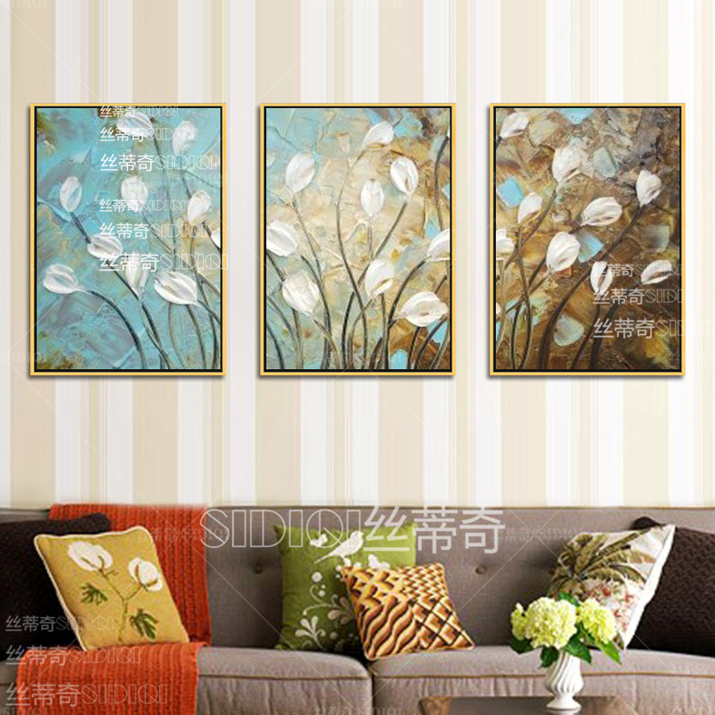 
                                        丝蒂奇SIDIQI现代客厅装饰画 欧式油画时尚家居挂画沙发背景墙抽象画 花儿朵朵 仿古外框 80*150                