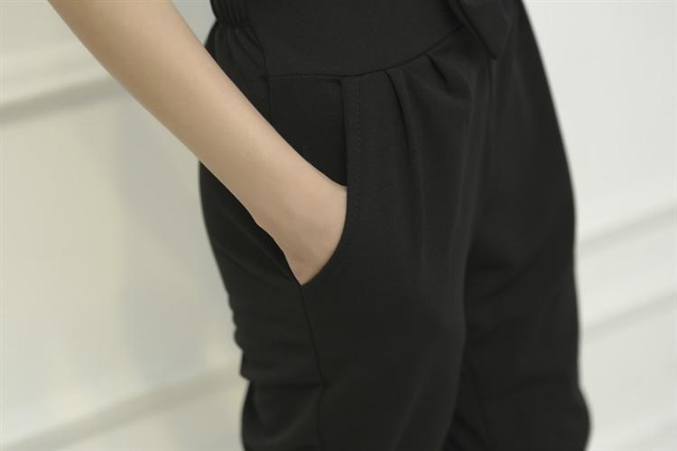 芮婕服装2015夏装新款时尚蝴蝶结背带连体小腿裤七分裤女装3282 黑色(送T恤) 均码