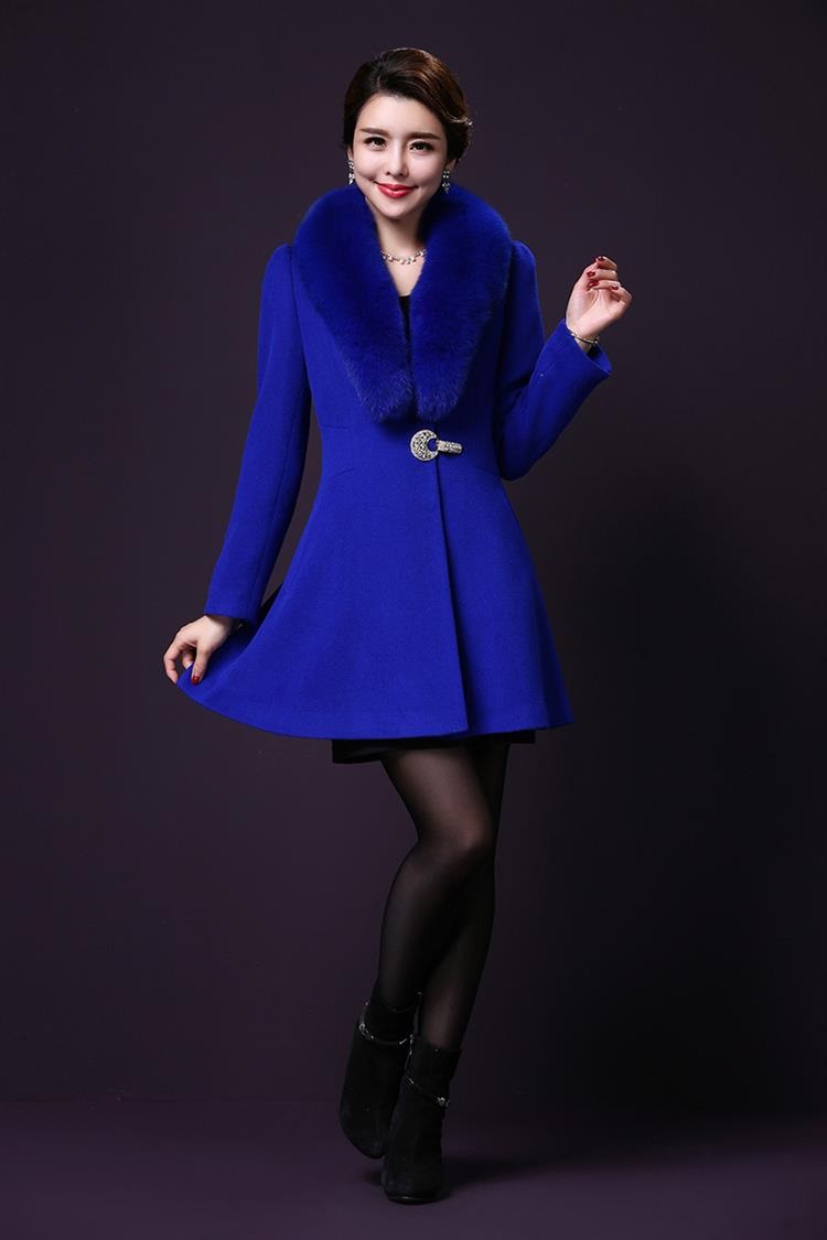 佳衣名品 2015秋冬新款奢华大毛领毛呢外套 M8039 蓝色 XXXL