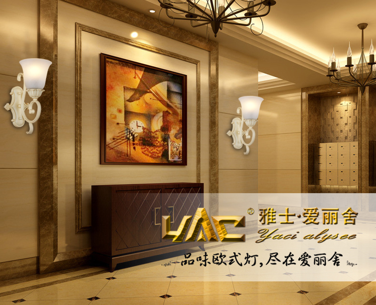 雅士爱丽舍 欧式壁灯 客厅卧室餐厅书房铁艺树脂灯 田园简约清新风 YC-A90822 2头
