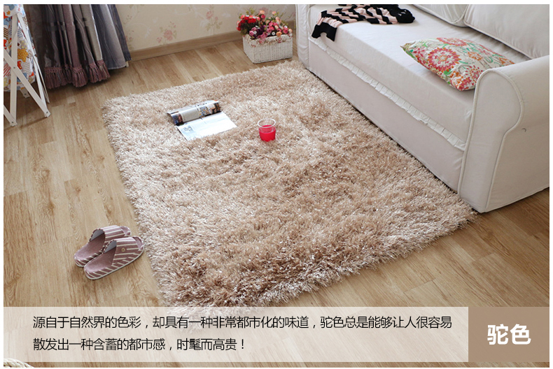 舒彩 地毯长毛亮丝 客厅卧室茶几纯色现代时尚地毯 香槟色A7 50CMx80CM