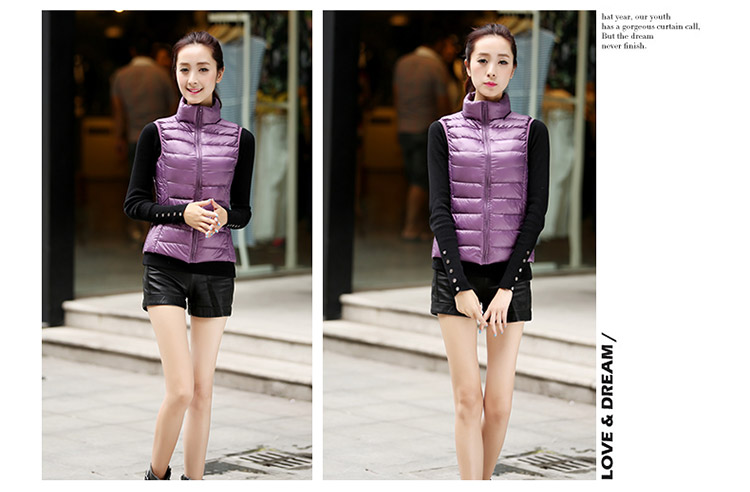 乔媞2015新款无袖羽绒服女轻薄马甲立领简约 修身显瘦背心时尚百搭加大码外套 酒红色 XL