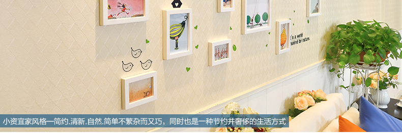 
                                        古笛 实木照片墙 清新小鸟墙贴钟表相框组合 相框墙相片墙HD-0143 白原几米抽象组合                