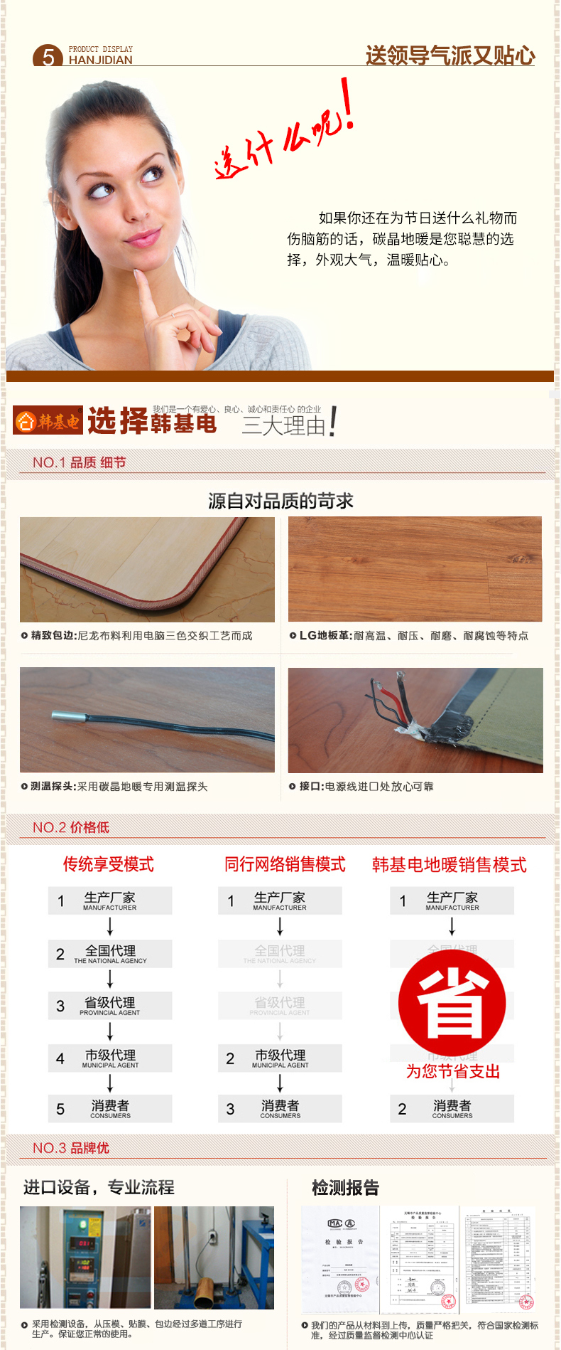 韩基电碳晶地暖垫 红外线加热脚垫 发热地毯电热垫子办公室居家 中色木纹 120*95