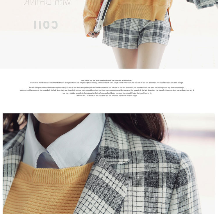 靓莎绮2015秋冬韩版个性长袖宽松直筒格子西服套装+外套两件套Y3614 深灰色 L