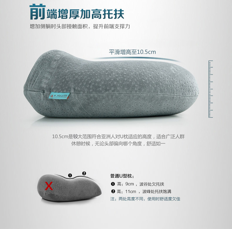 P.Health碧荷 记忆棉U型颈椎护颈枕 飞机旅行枕午睡枕头 记忆棉U枕 藏蓝(含收纳袋)