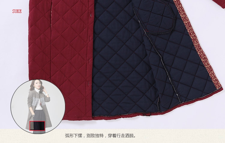 素珂2015冬装新款棉麻衬衫长袖印花加棉衬衣款风衣女 红色 M