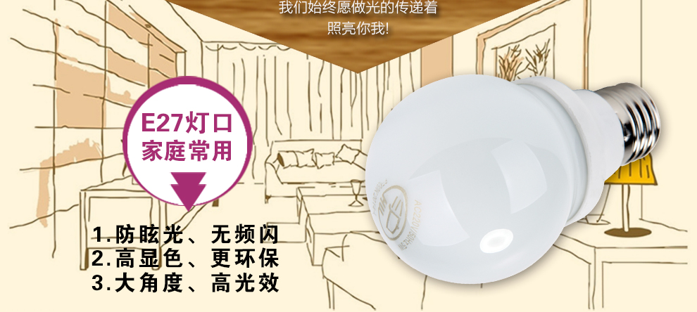 沪字牌led灯泡e27灯泡螺口节能灯灯具E27大口LED球泡 3W E27 白光