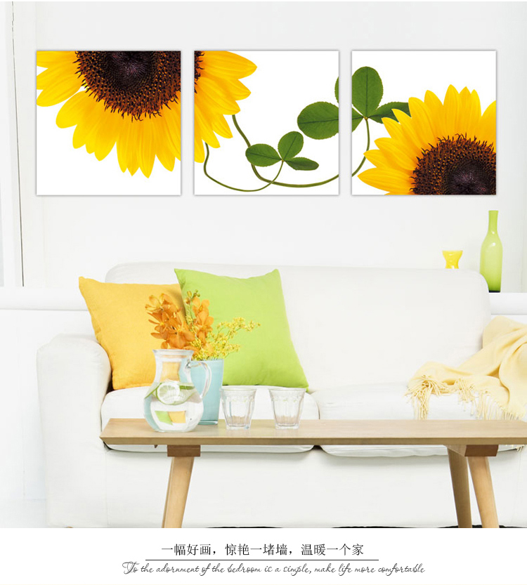 孖堡家居无框画油画 走廊现代简约装饰画 客厅卧室沙发背景挂画壁画墙画 无框画三联画 向日葵 70cm*70cm*3副