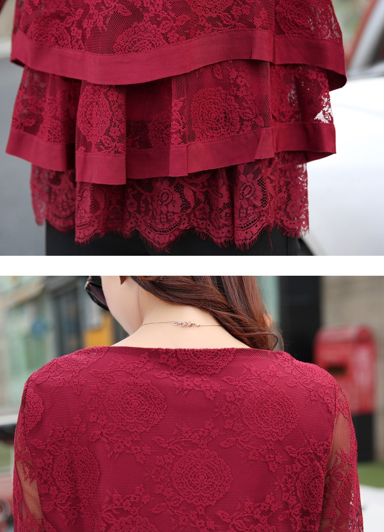 女人镜 2015荷叶边多层次蕾丝打底衫#N169-1 黑色 XXXL