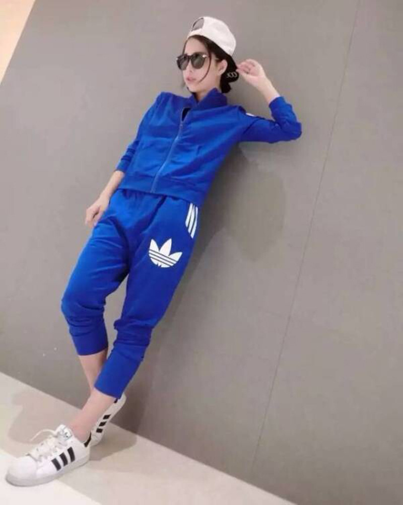 贝妮鹿2015秋装新款三叶草套装秋冬卫衣纯棉修身休闲运动服 蓝色 M