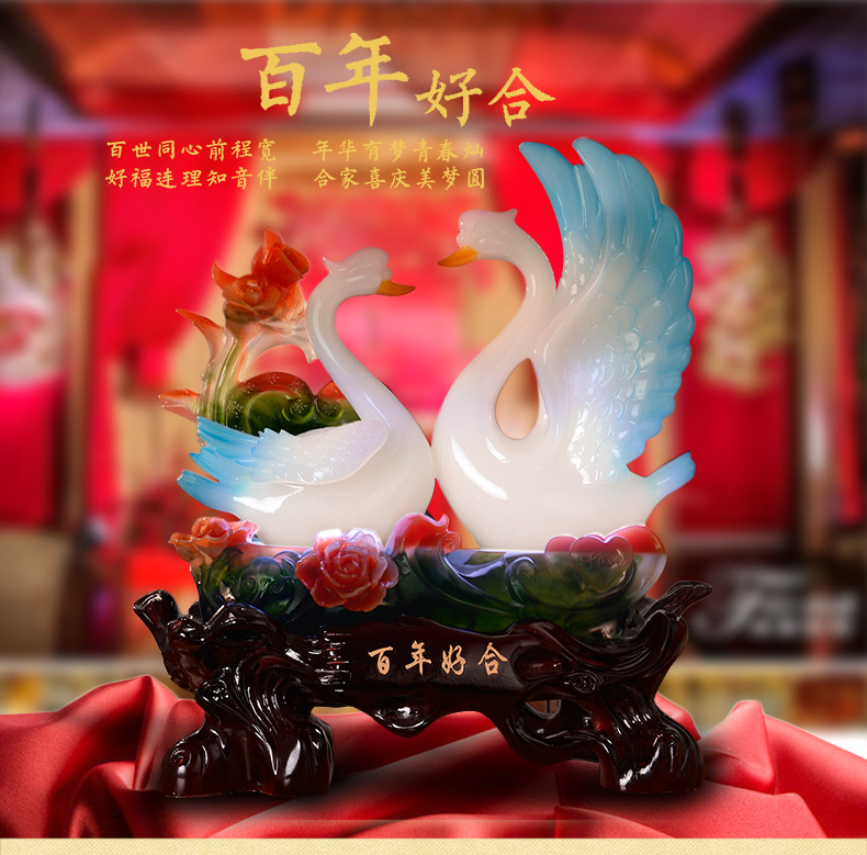九尊堂 天鹅摆件客厅电视柜家居装饰工艺品结婚礼物装饰摆件送闺蜜朋友新婚庆礼品 鸳鸯百年好合大号172a1