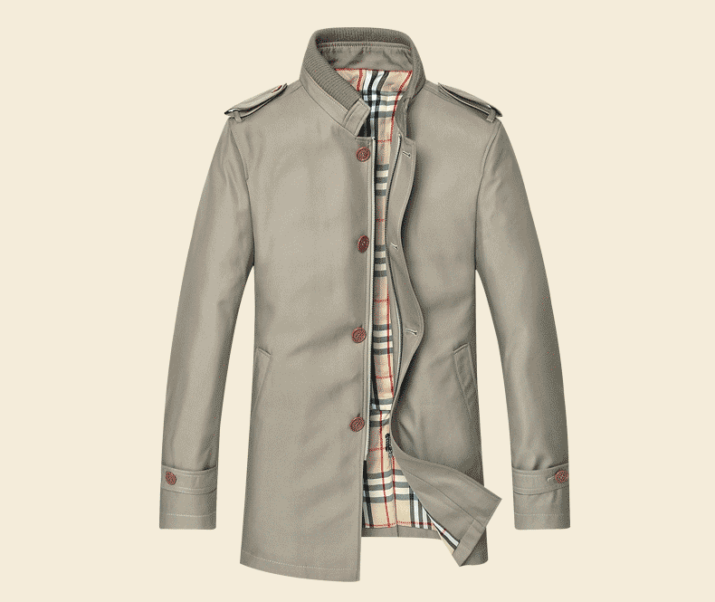 【新品】f恒源祥中年风衣外套男春季新款加厚夹棉立领