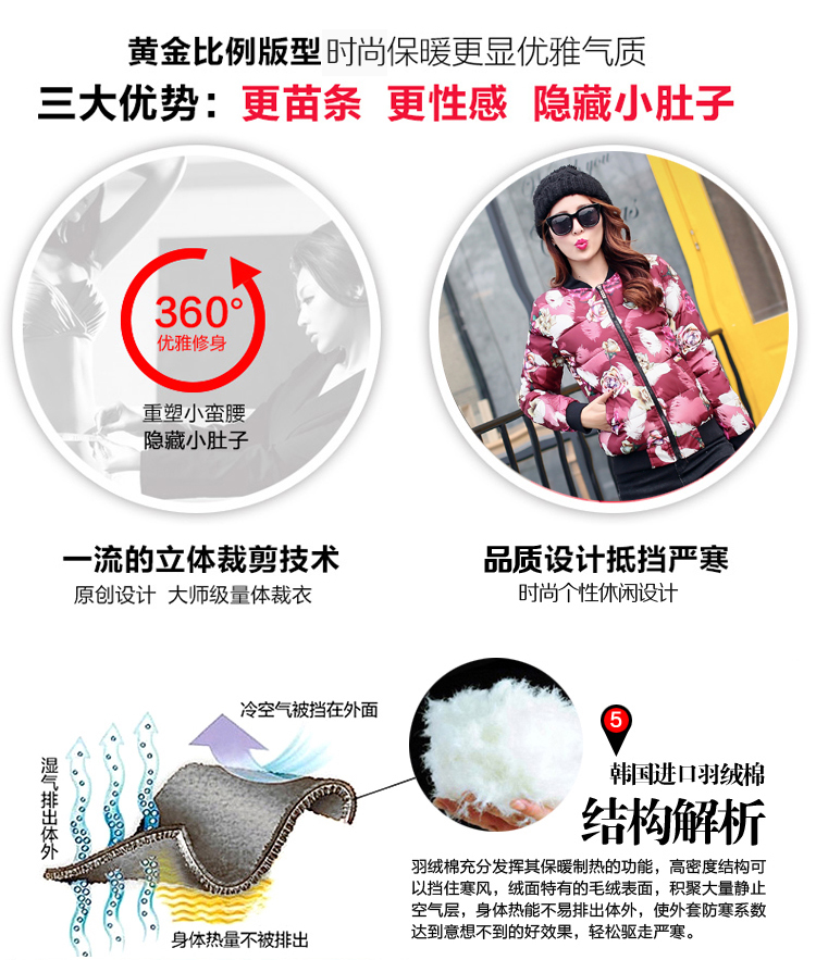 2015冬季新款棉衣女韩版运动花色迷彩立领棒球服短款羽绒棉服FZ459 藏青花 M