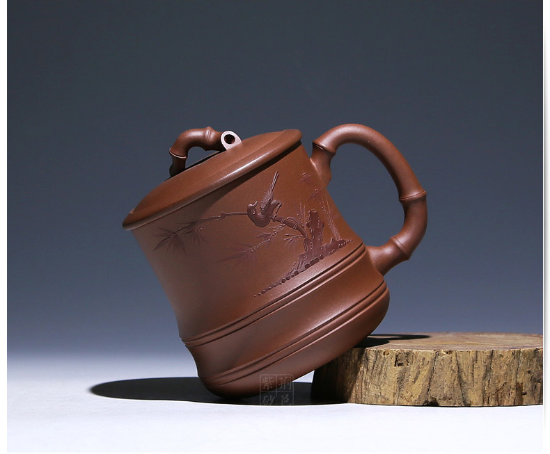 紫砂杯子宜兴全手工茶杯茶壶茶具紫砂壶杯功夫原矿紫砂盖杯名家  泥绘竹韵 珍藏