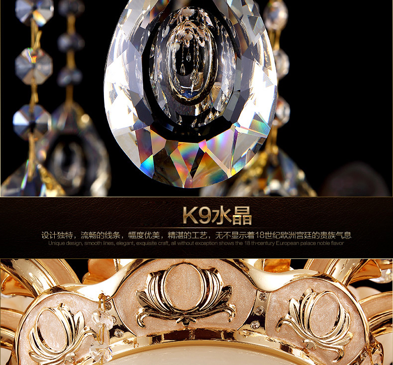 格灯堡 欧式玉石水晶吊灯客厅餐厅别墅奢华复式楼锌合金玉石吊灯99020 奢华锌合金8头