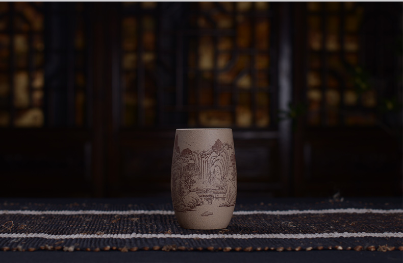 弘盛窑 全手工紫砂 茶杯 品茗杯 主人杯 功夫茶杯 手刻限量个人杯 青灰泥紫砂小杯 青灰泥莲蓬小号