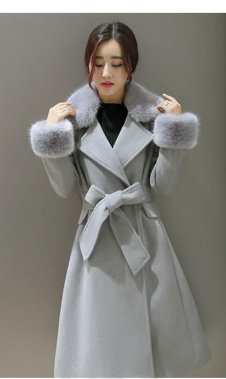 妍莲2015秋冬新款大码女装显瘦呢大衣 女中长款毛呢大衣外套女 Y135 粉色 XL