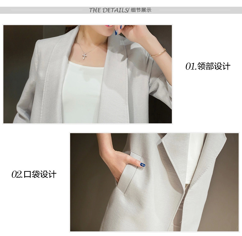 靓昕阁 2015秋季新品 韩版修身七分袖中长款休闲西服棉麻薄外套 9223 白色 L