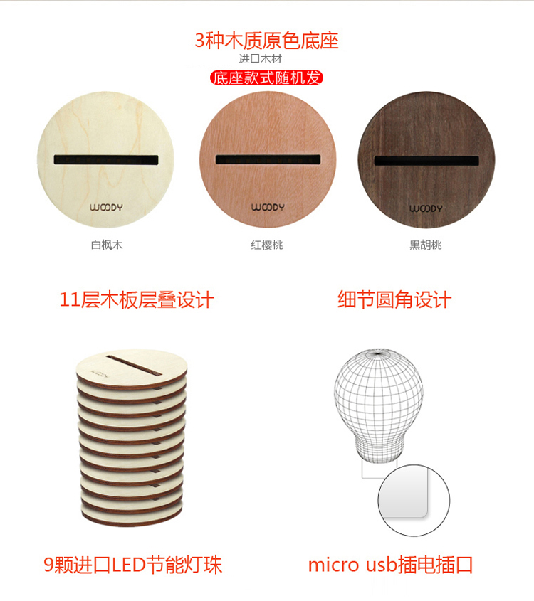 有乐 3D视觉LED创意家居木质台灯亚克力发光 生日礼物 六一儿童节礼物520礼物 星空