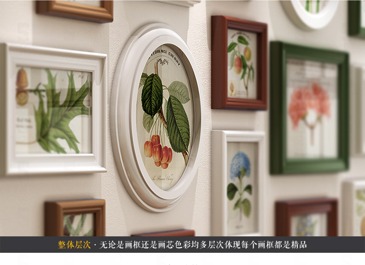 
                                        首玺 简欧餐厅照片墙地中海挂墙相框墙欧式小客厅创意相片墙W16 情迷地中海-蓝白框 整体尺寸170cmX78cm                