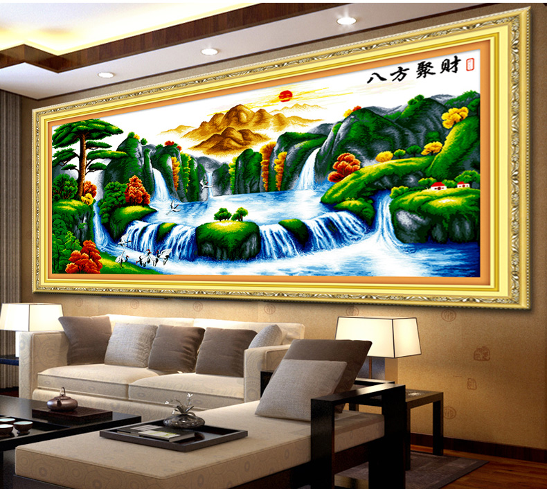 蒙娜丽莎新款十字绣100精准印花客厅大画迎客松大幅山水画风景画 YF284大版208*98CM 长2.08米*宽0.98米