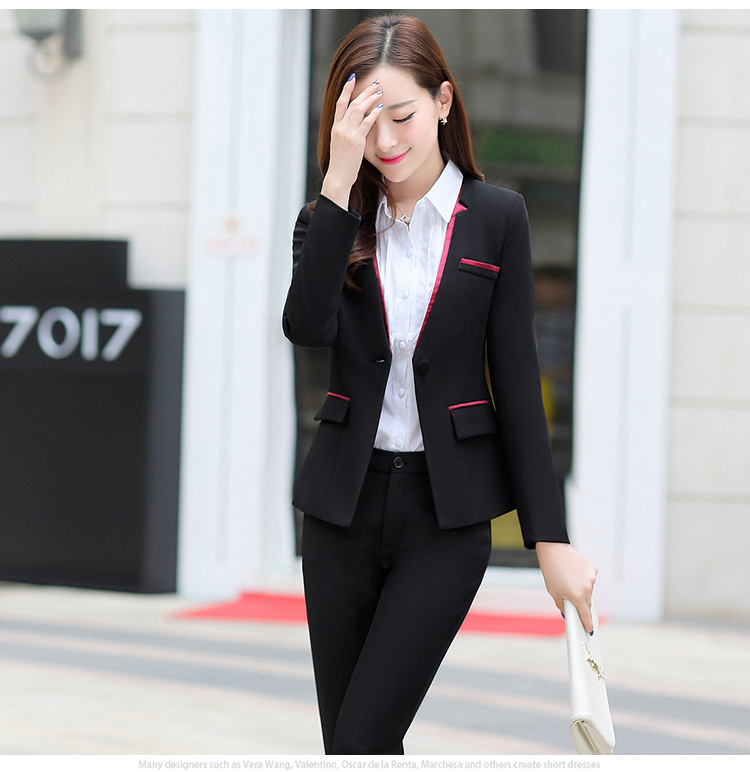 丹杰仕职业装女装长袖秋冬正装两件套长裤西装工作服商务休闲西服套装 枣红 S