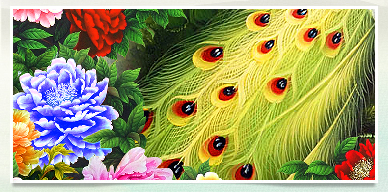 梦雅莉 新款5D钻石画满钻客厅花开富贵孔雀大幅 钻石十字绣钻石绣砖石画 5D钻石花开富贵孔雀 (魔方圆钻)127*54部分贴钻