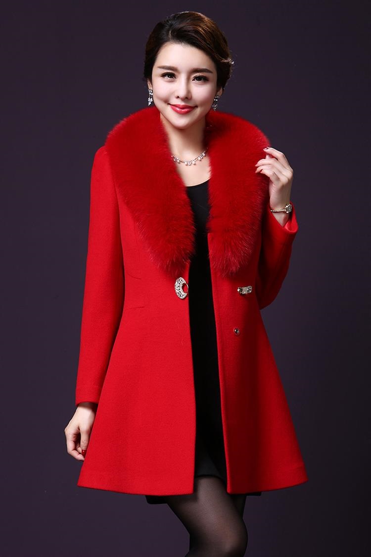 佳衣名品 2015秋冬新款奢华大毛领毛呢外套 M8039 蓝色 XXXL