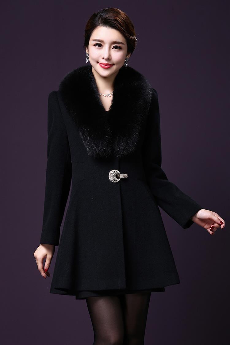 佳衣名品 2015秋冬新款奢华大毛领毛呢外套 M8039 蓝色 XXXL