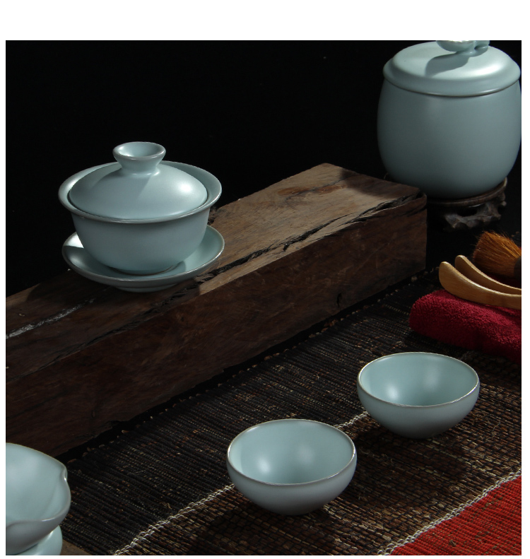 
                                                            申道正品台湾汝窑茶具套装整套功夫茶具陶瓷汝瓷茶具套装/盖碗申道3头 天青色                