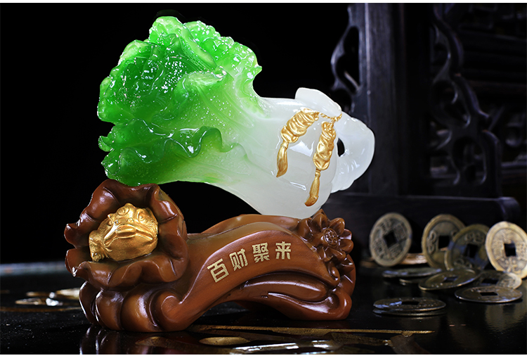 
                                        吉祥坊百财聚来玉白菜工艺品摆件家居办公室装饰品摆件 迷你(95*52*95MM)                