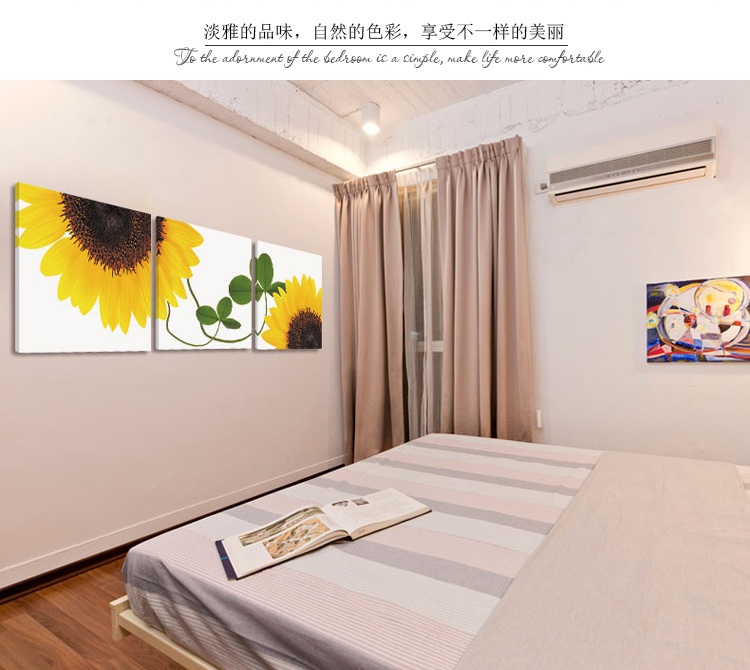 孖堡家居无框画油画 走廊现代简约装饰画 客厅卧室沙发背景挂画壁画墙画 无框画三联画 向日葵 70cm*70cm*3副