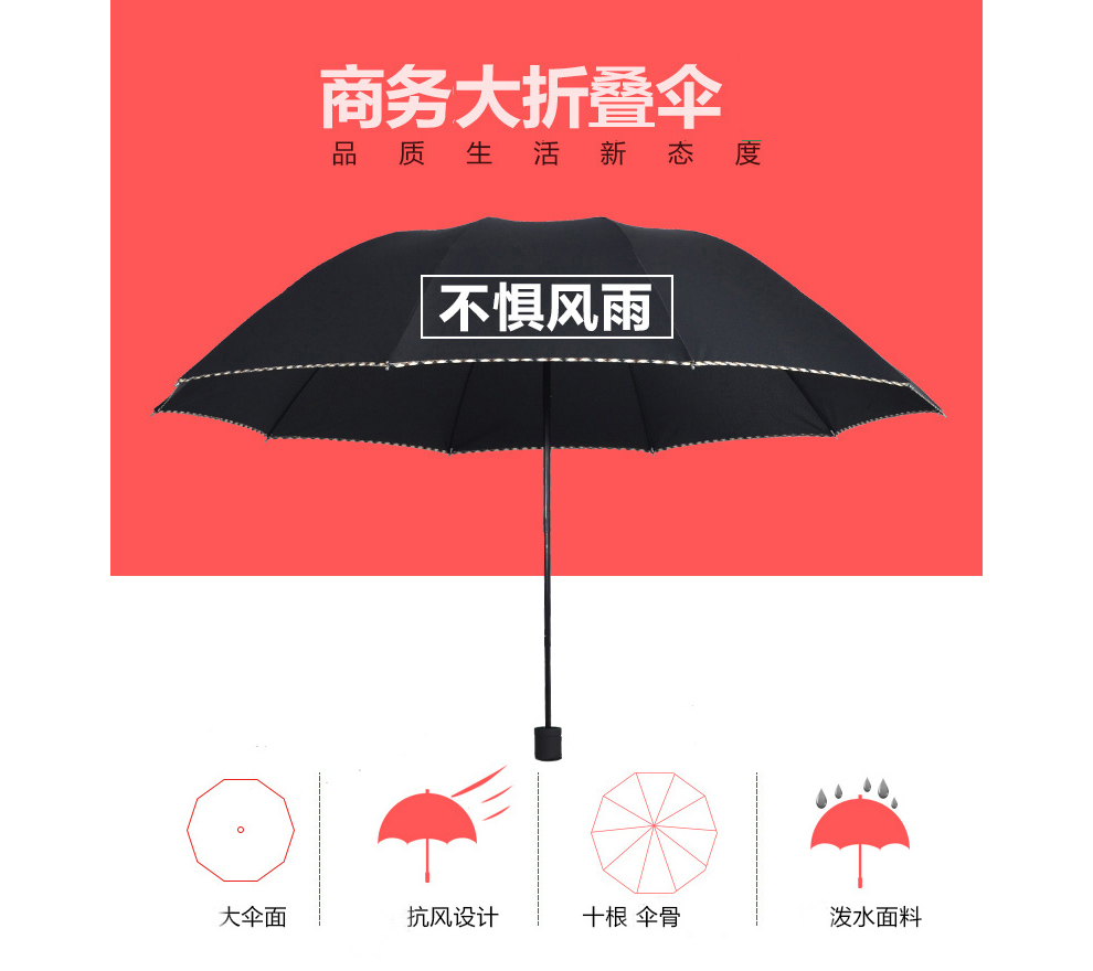 
                                        男士三人晴雨伞折叠大号双人加固韩国两用女黑色红蓝纯色三折伞 折叠大三人蓝                