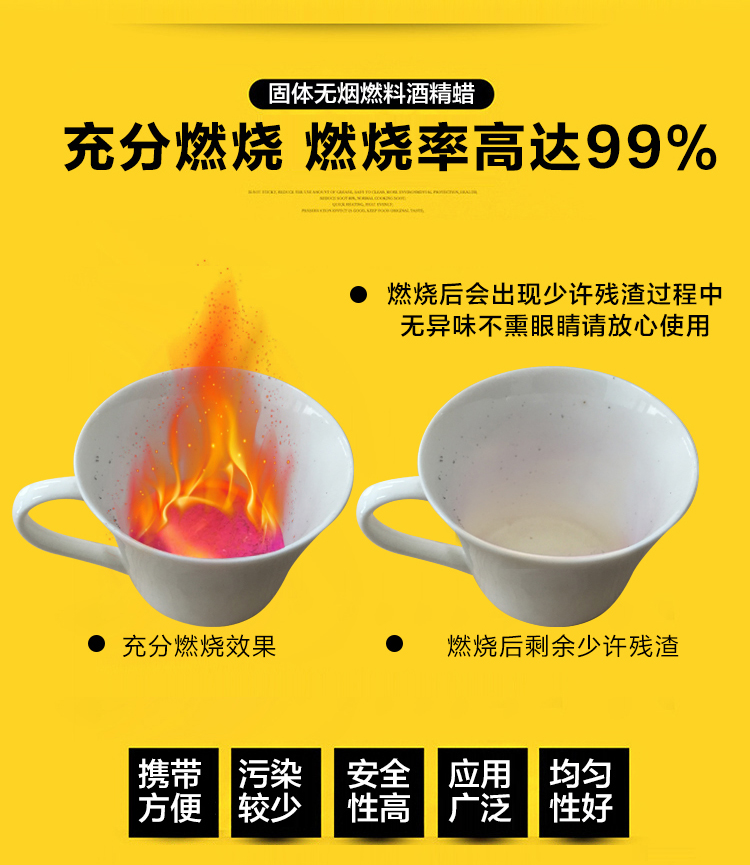 酒精块固体耐烧干锅火锅无烟燃料家用固态酒精蜡助燃户外引火 30块(30