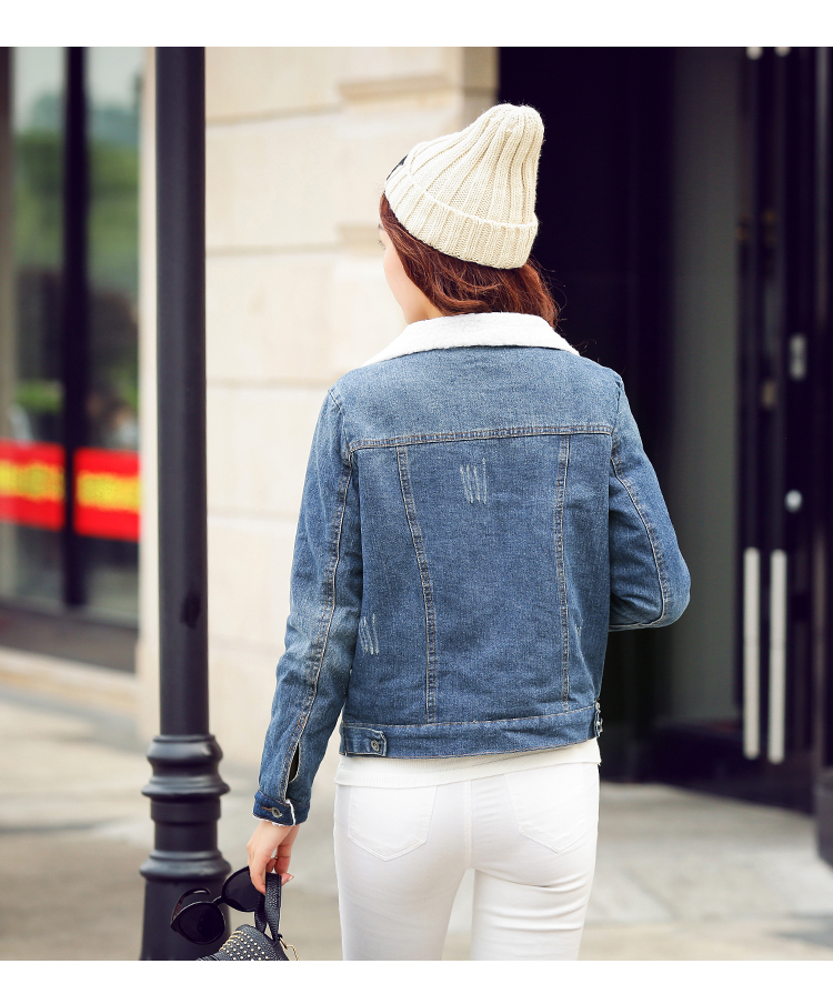 婉洛2015秋冬新款女装加厚短款牛仔棉服外套NRJ7083 蓝色 S