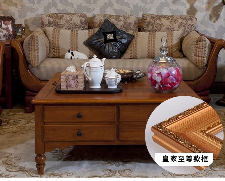 
                                        纵海艺术 办公室油画 聚财旺运 现代中式客厅沙发背景墙壁挂画 风景山水画 聚宝盆装饰画 标准款画框 80*160                