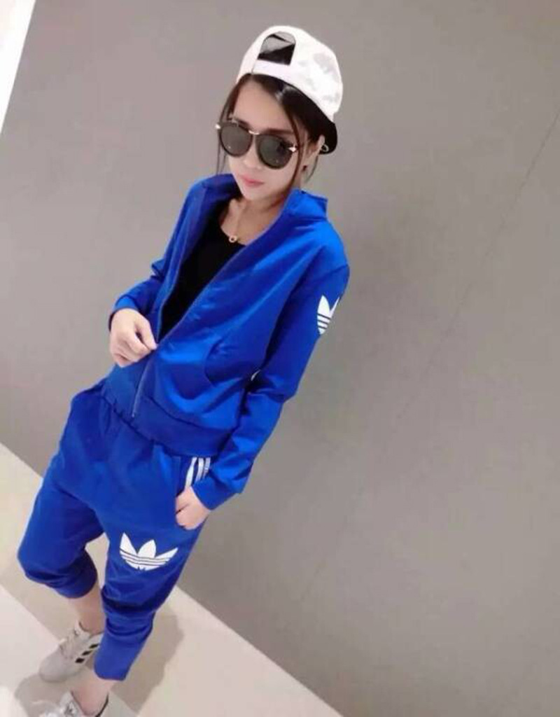 贝妮鹿2015秋装新款三叶草套装秋冬卫衣纯棉修身休闲运动服 蓝色 M